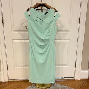 Tahari Green Asymmetrical Ruched Midi Dress